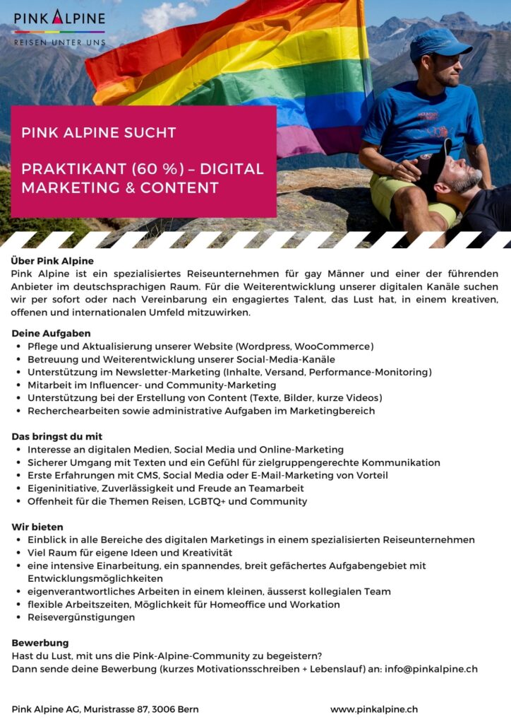 Praktikant für das Team Pink Alpine gesucht